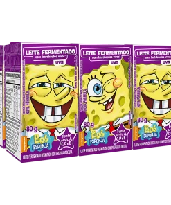 Pack Leite Fermentado Desnatado Uva Bob Esponja Batavo Caixa 6 Unidades 80g Cada