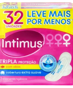 Absorvente com Abas Extra Suave Intimus Tripla Proteção Pacote 32 Unidades
