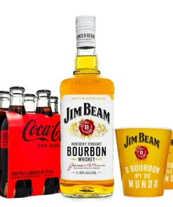 Combo Jim Beam Bourbon Whiskey 1L + 6 Coca-Cola Zero 250ml + 2 Copos JB